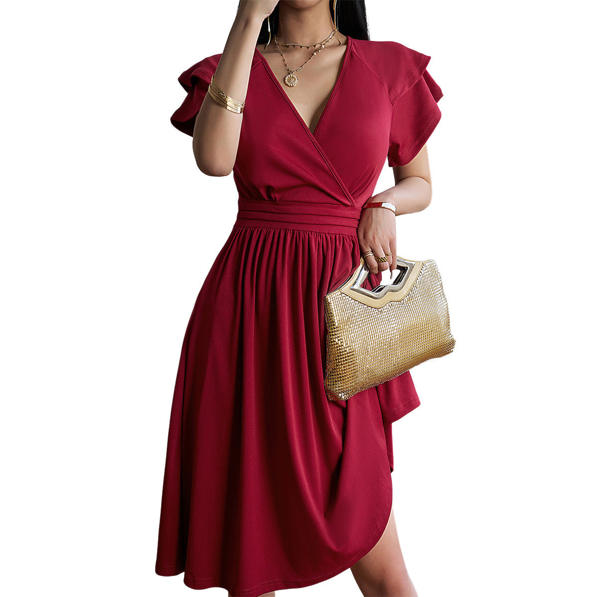 Lyanna | Elegantes Midikleid mit V-Ausschnitt und raffiniertem Stil für Damen
