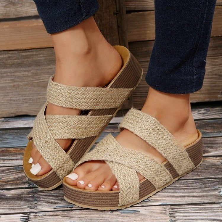 Remedios | Damen Sommer Plateausandalen mit geflochtenen Kreuzriemen