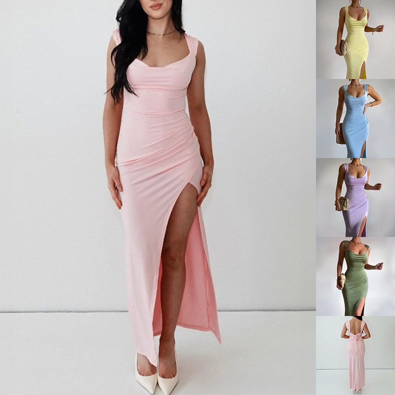 Deyanira | Ärmelloses Kleid mit Schlitz und Schnürung am Rücken