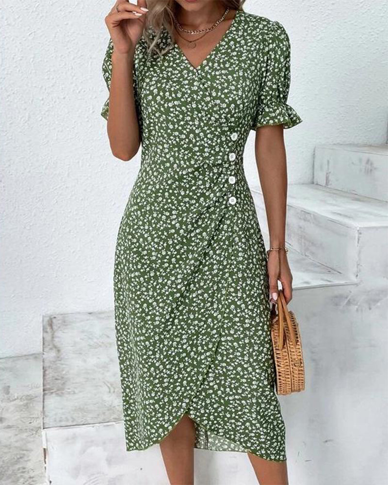 Adeline - Fließendes Blumendruck Wickelkleid