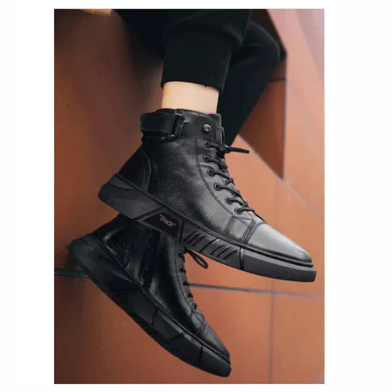 Brandon | Schwarze Leder-Schuhe mit hohem Schnitt