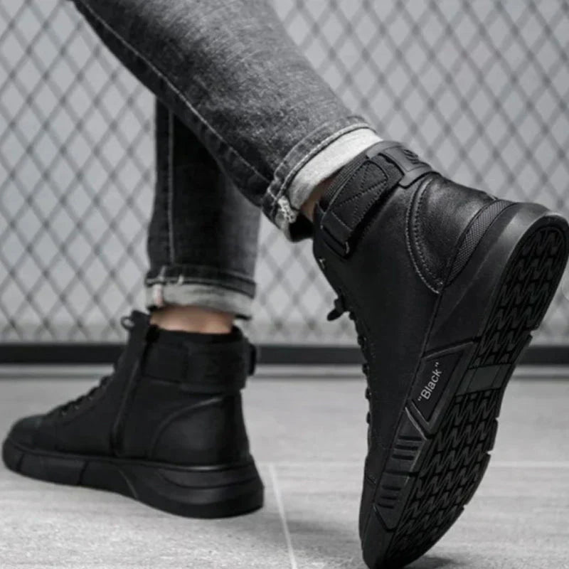 Brandon | Schwarze Leder-Schuhe mit hohem Schnitt