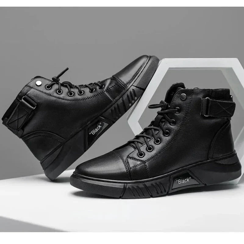 Brandon | Schwarze Leder-Schuhe mit hohem Schnitt