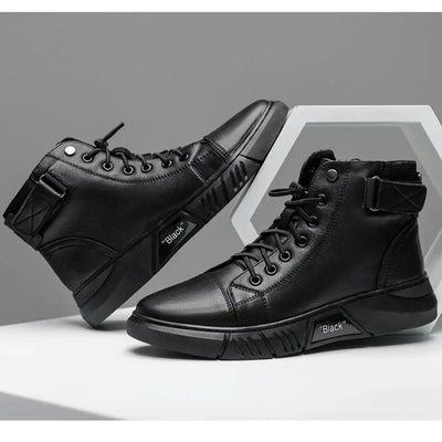 Brandon | Schwarze Leder-Schuhe mit hohem Schnitt