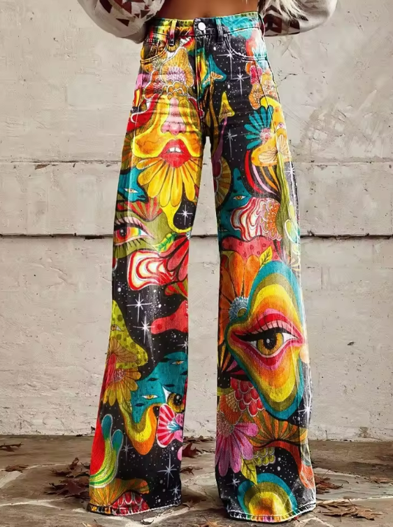 Rodishia | Bunte Weite Bein Hose mit Design