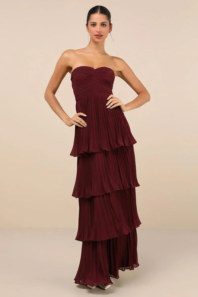 Velmara ™ | Trägerloses, mehrlagiges Maxikleid mit Rüschen