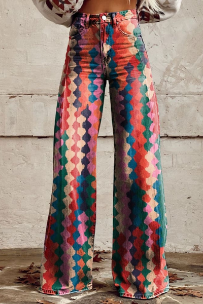 Shannon | Vintage Weite Bein Hose mit Muster