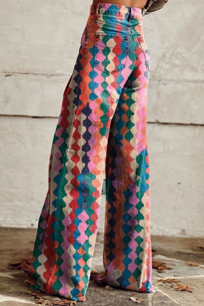 Shannon | Vintage Weite Bein Hose mit Muster