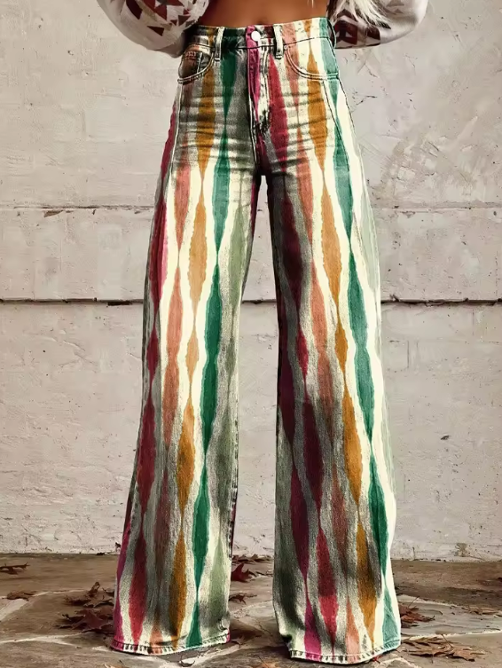 Latavia | Weite Bein Hose mit Farbmustern