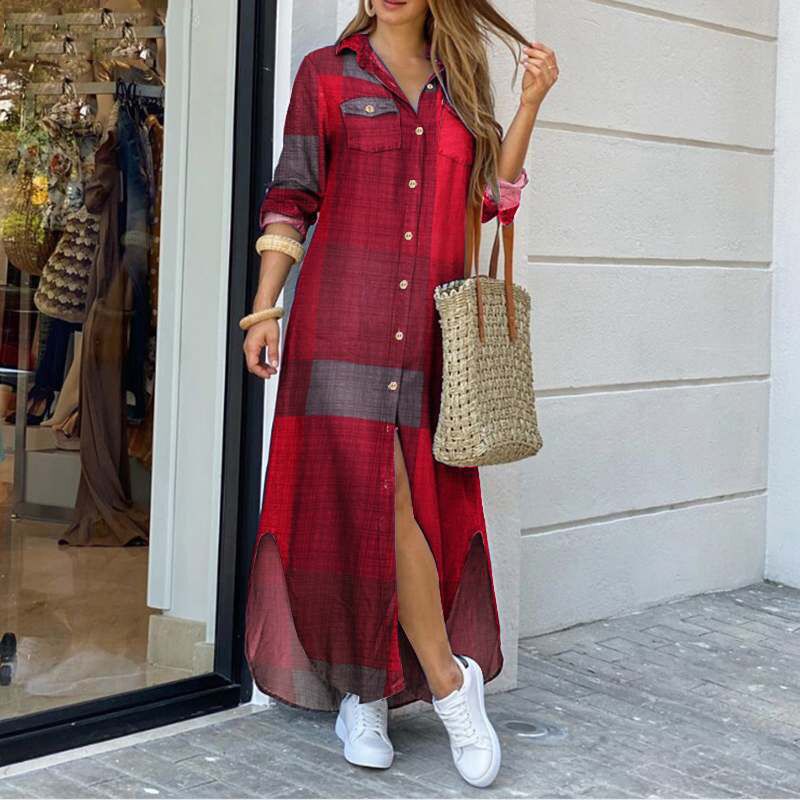 Langes Hemdblusenkleid aus Denim mit Knöpfen - Helena