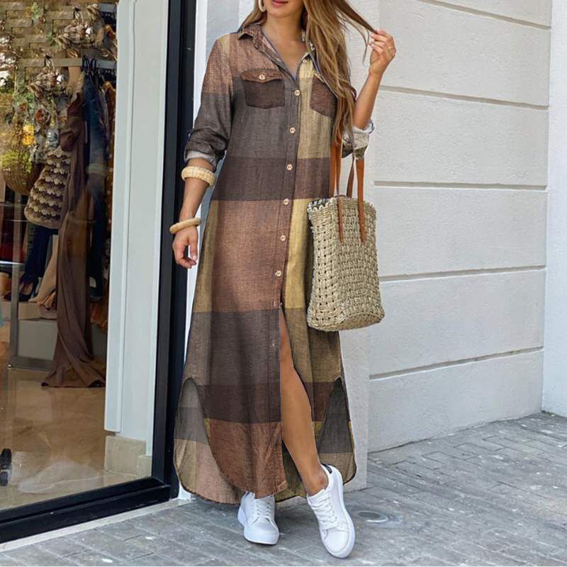 Langes Hemdblusenkleid aus Denim mit Knöpfen - Helena