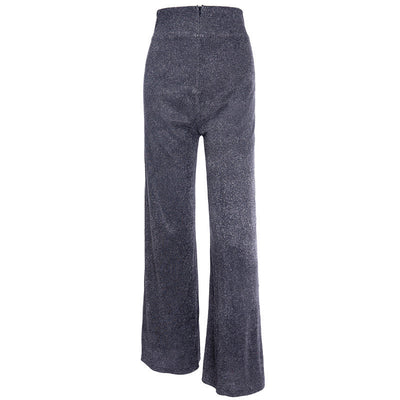 Valentina | Glänzende silberne Hose mit weitem Bein