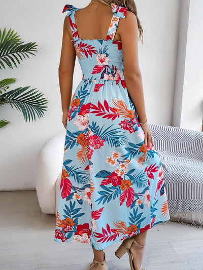 Langes tropisches trägerloses Kleid mit Blumendruck - Modell Kailani