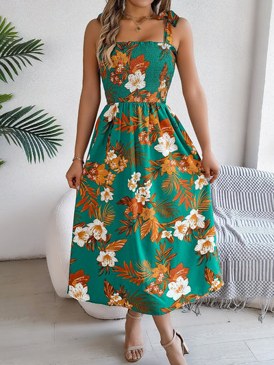 Langes tropisches trägerloses Kleid mit Blumendruck - Modell Kailani