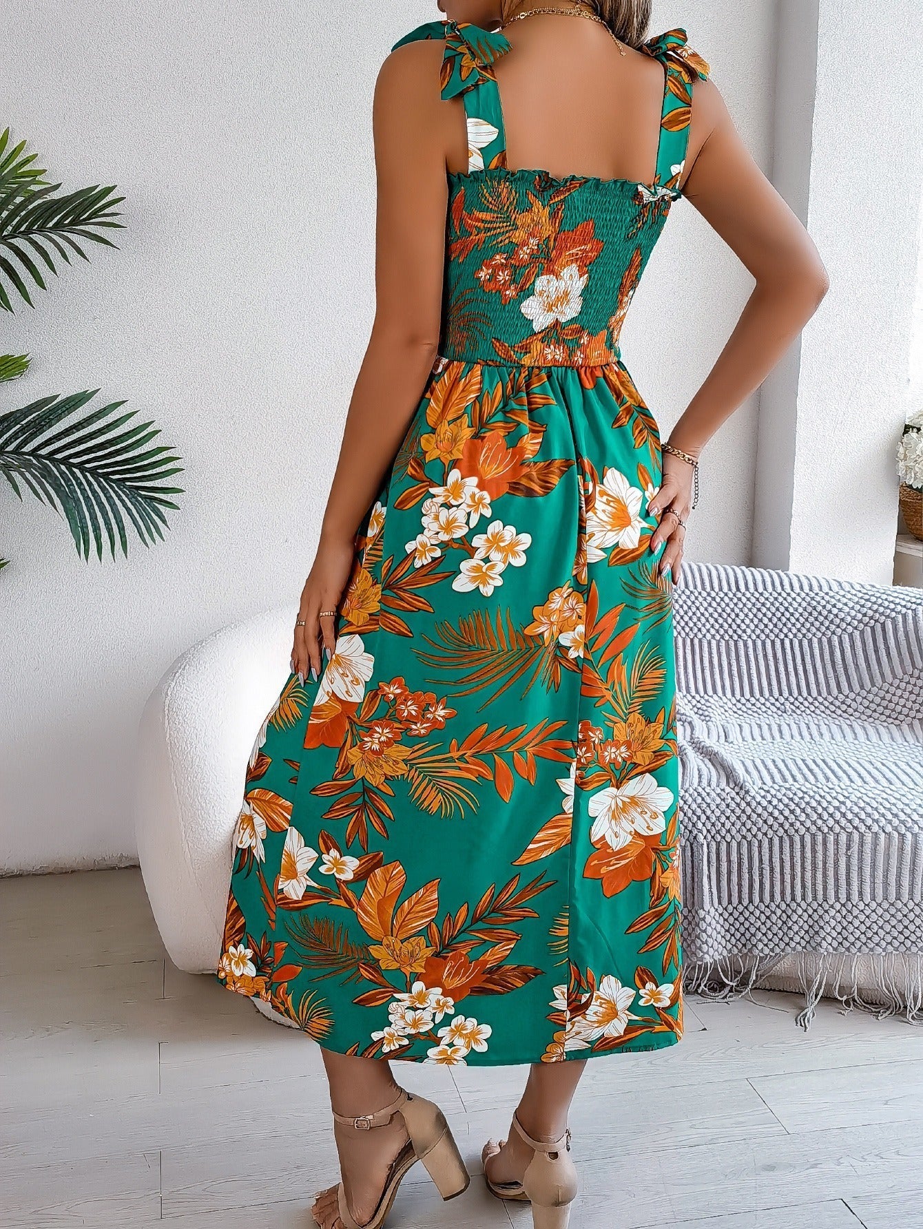Langes tropisches trägerloses Kleid mit Blumendruck - Modell Kailani