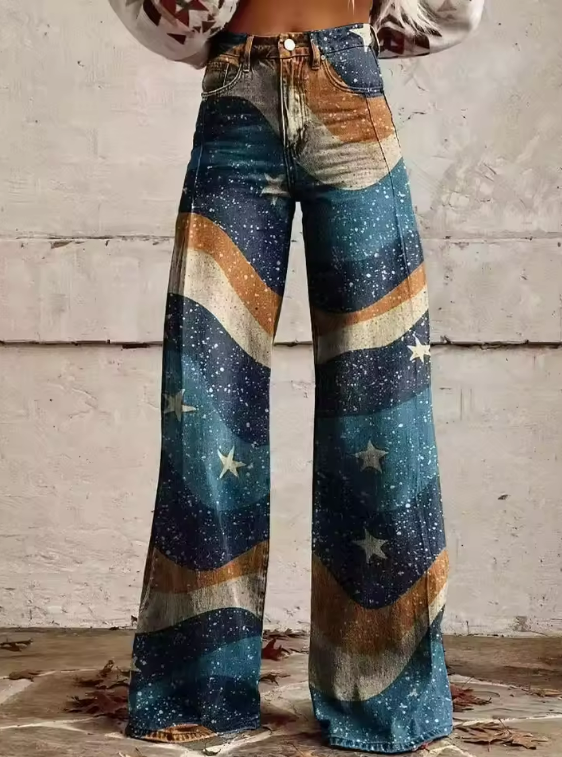 Danika | Weite Bein Hose mit Stern-Design