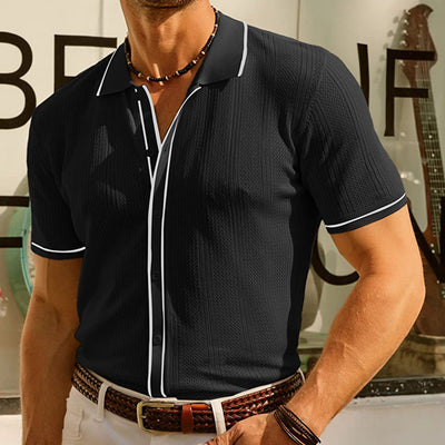 Herren-T-Shirt aus kontrastierendem schwarz-weißem Streifen in Hellblau - Lorenzo