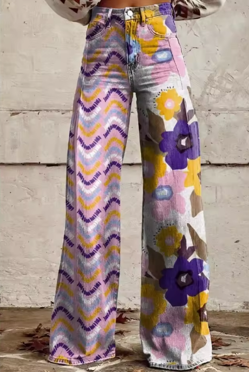 Whitney | Stilvolle Weite Bein Hose mit Blumenmuster