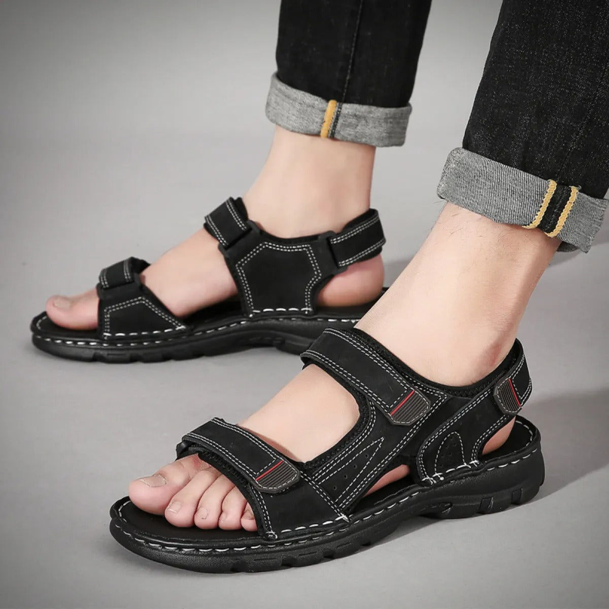 Herren Freizeit Sandalen schwarz verstellbare Riemen - Hanoi