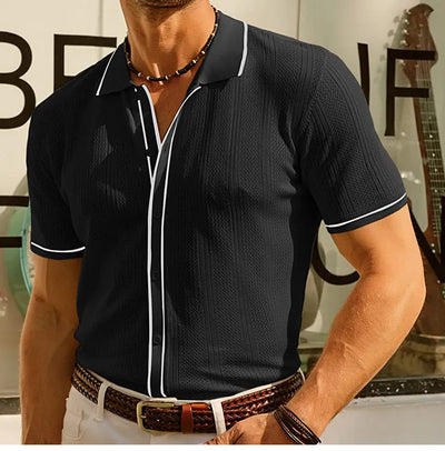 Herren-T-Shirt aus kontrastierendem schwarz-weißem Streifen in Hellblau - Lorenzo