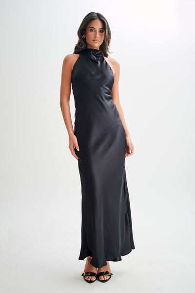 Aisha™ – Satin-Maxikleid mit Wasserfallausschnitt