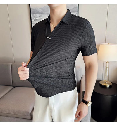 Herren Polohemd britischer Stil Waffel Textur schwarz elegant - Lionel