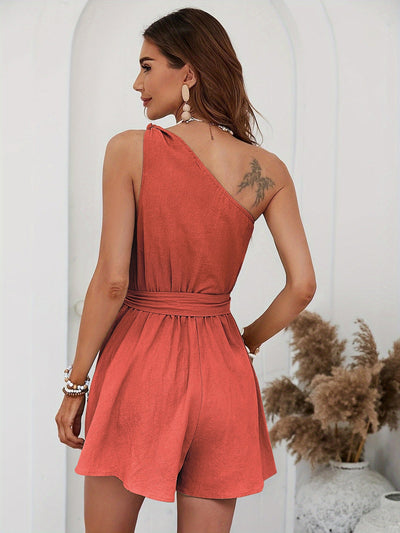 Asymmetrischer kurzer Jumpsuit mit Schleife in zartem Grün - Amelíe