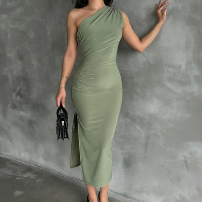 Ärmelloses ärmelloses Kleid mit Seitenschlitz schwarz - Alessia