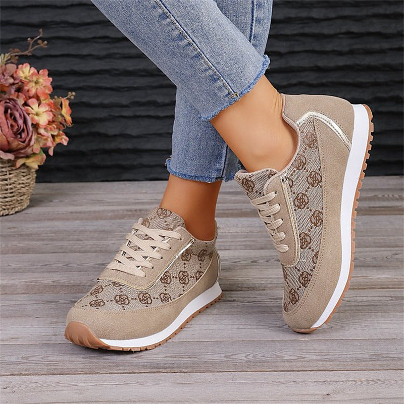 Zylarie : Atmungsaktive Turnschuhe mit Blumendruck und Schnürsenkeln