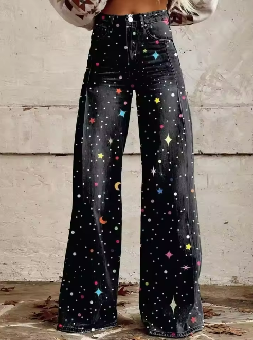 Janette | Weite Bein Hose mit Galaxie-Design