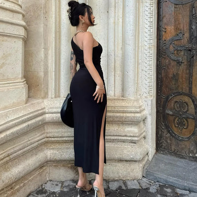 Ärmelloses ärmelloses Kleid mit Seitenschlitz schwarz - Alessia