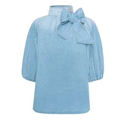 Natalia | Damen Rollkragenpullover aus Baumwolle mit Schnürung aus Denim