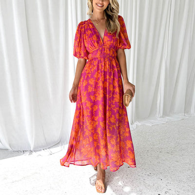 Shantel- Rundhals Leinen Baumwolle Druckkleid