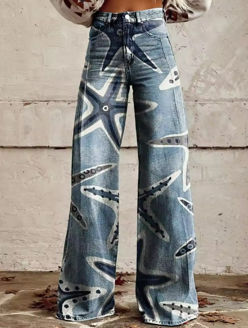 Amya | Weite Bein Hose mit Seestern-Print