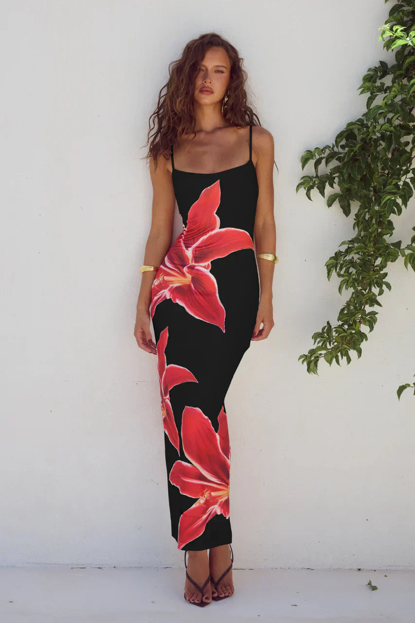 Thalina ™ | Kleid mit Blumenmuster und Schlitz auf der Rückseite