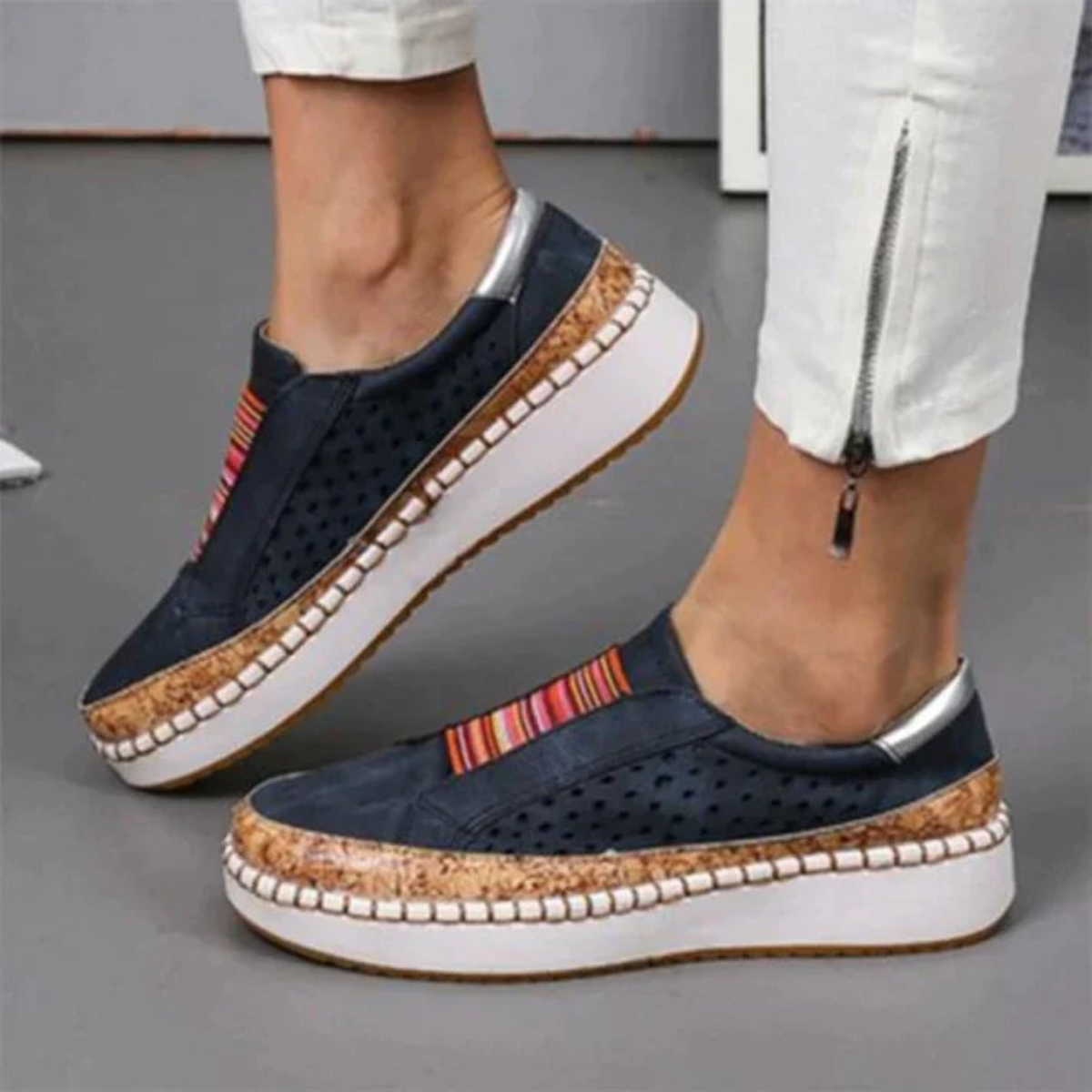 Slip-On Perforierte Sneakers Komfortsohle Für Damen
