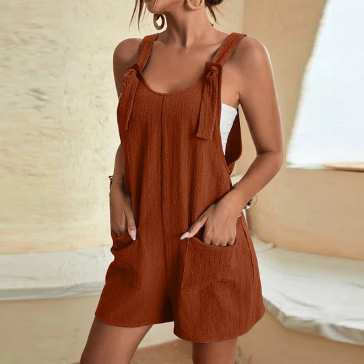 Strukturierter Jumpsuit Bindeträger Sommer Für Damen