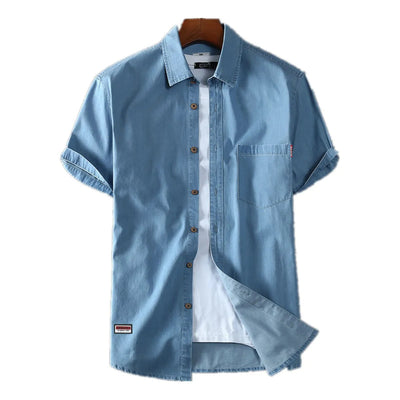Herren Jeanshemd kurzarm Baumwolle blau - Denver