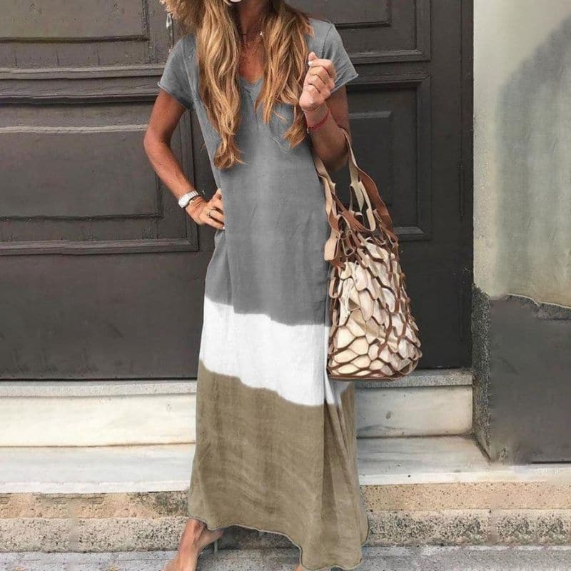 Veshdita - Bequemes Sommerkleid: Dreifarbig, Modisch, Luftig