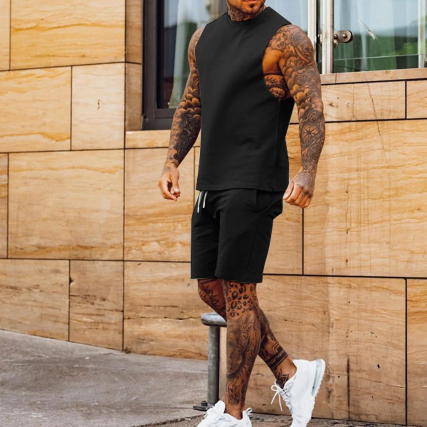 Olivgrünes ärmelloses Sport-Outfit für Männer - Axel