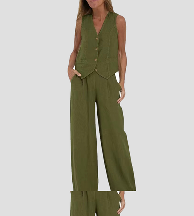 Aira™ - Knopfmantel & Weite-Hosen Set