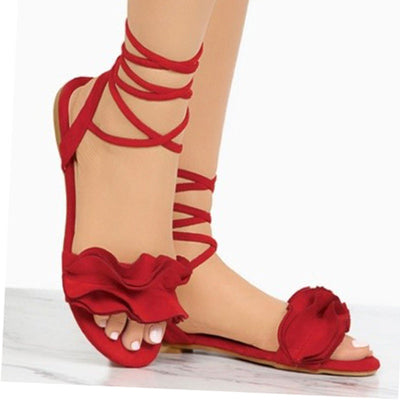 Sheila® | Flache Sandalen mit Blumenmuster Damen Sandalen