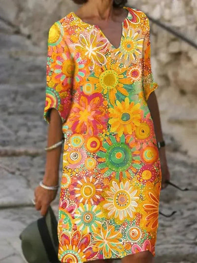 Yvonne - V-Ausschnitt Kleid mit Floralprint