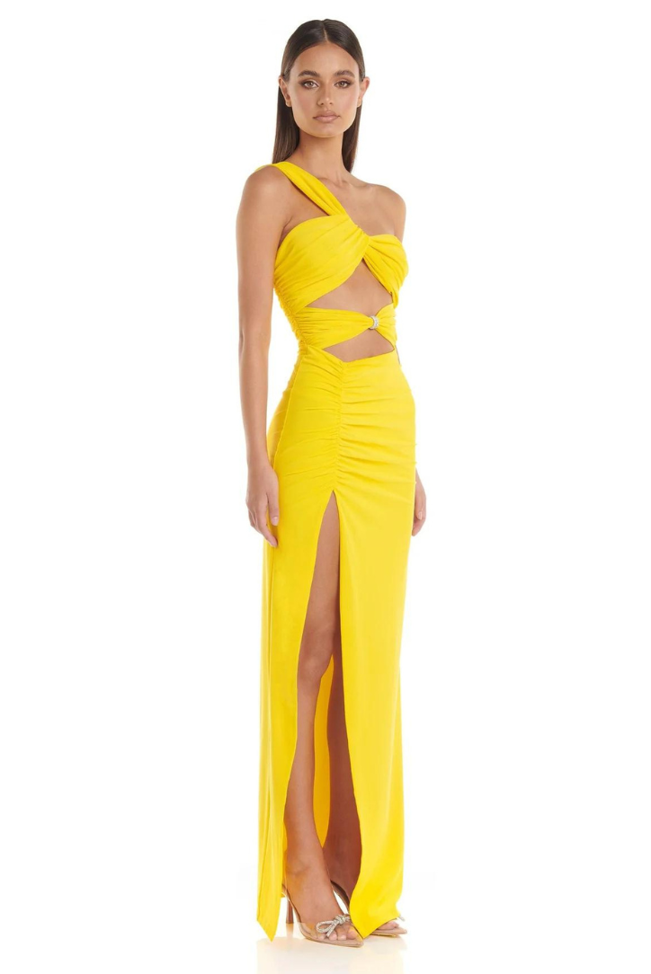 Zikora™ | Maxikleid mit Cut-Outs, One-Shoulder-Schlitz