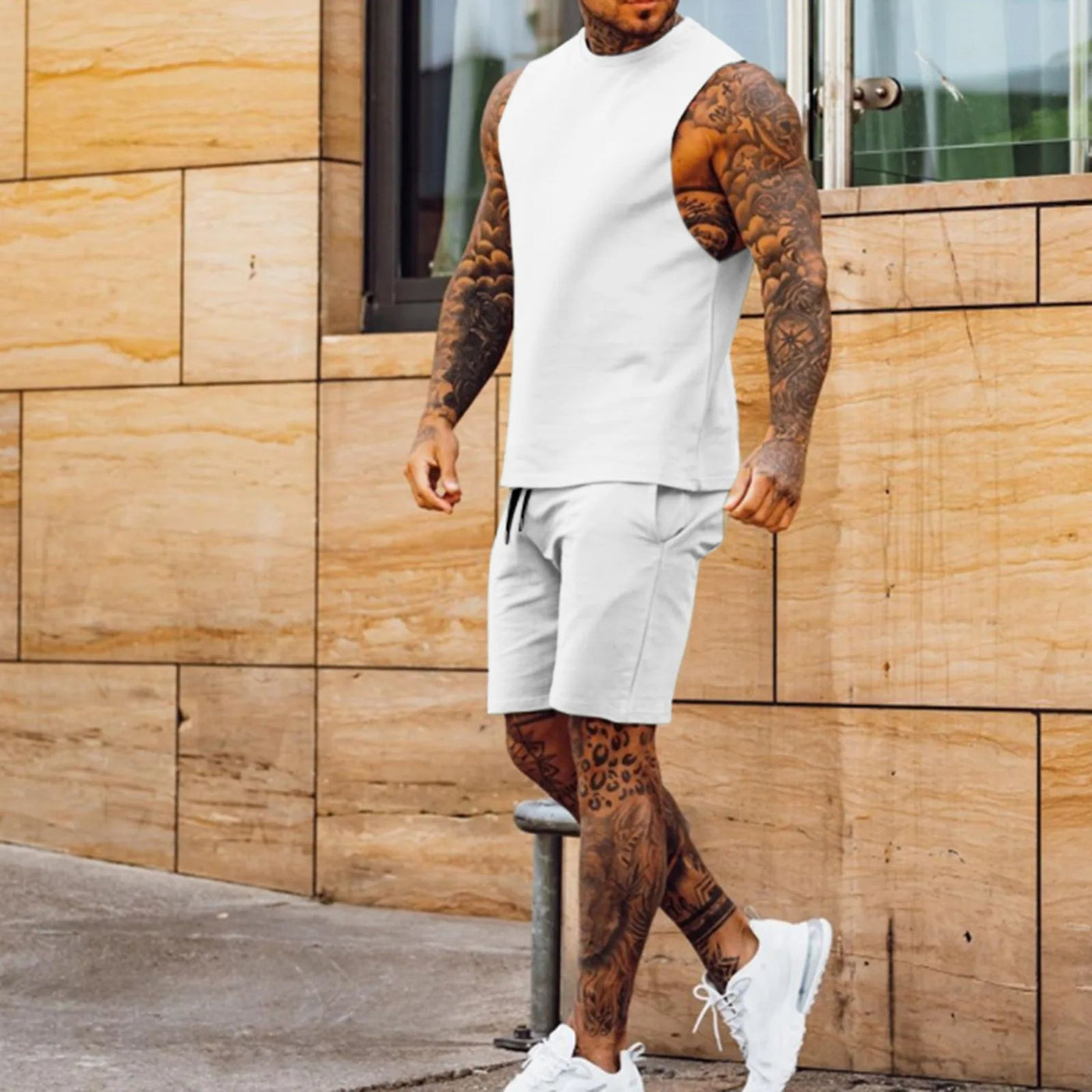 Olivgrünes ärmelloses Sport-Outfit für Männer - Axel