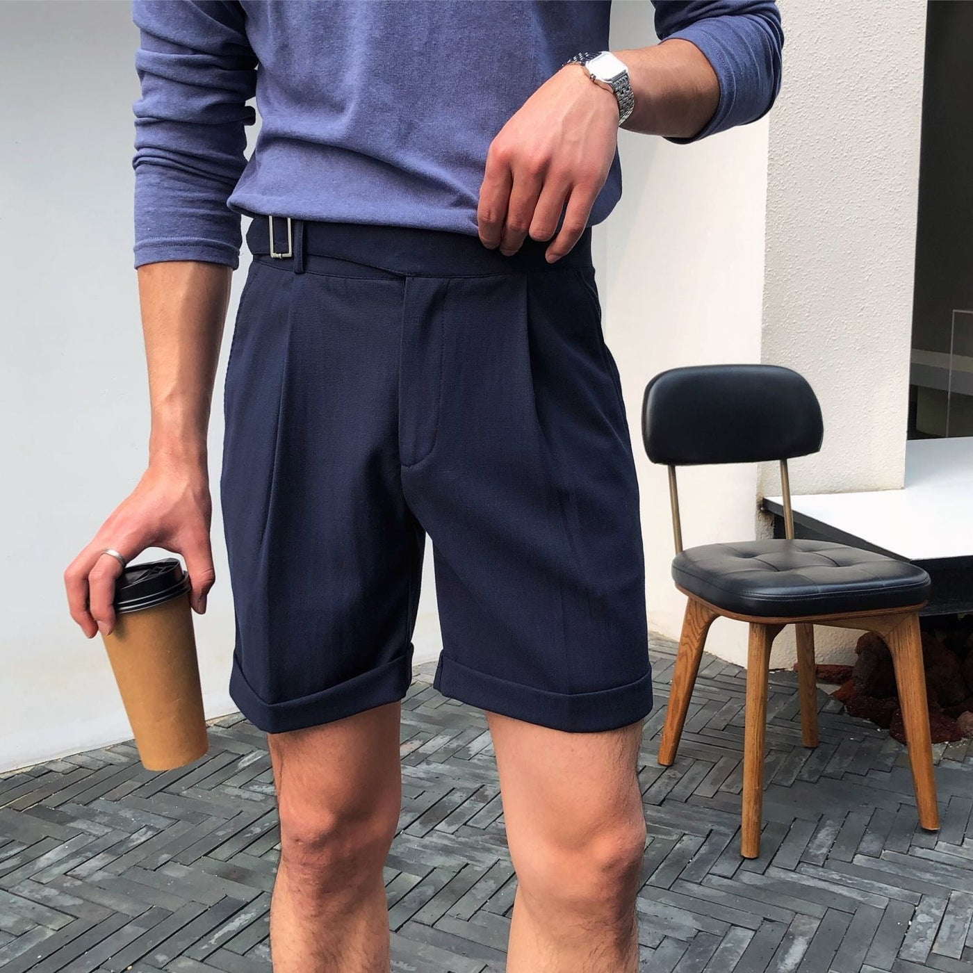 Herren Shorts mit hoher Taille und eleganten Falten in Beige - Lorenzo