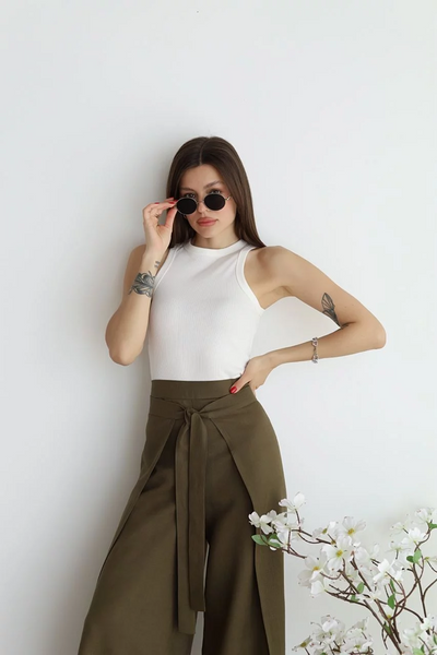Stella | Weite Leinenhosen mit Spitze