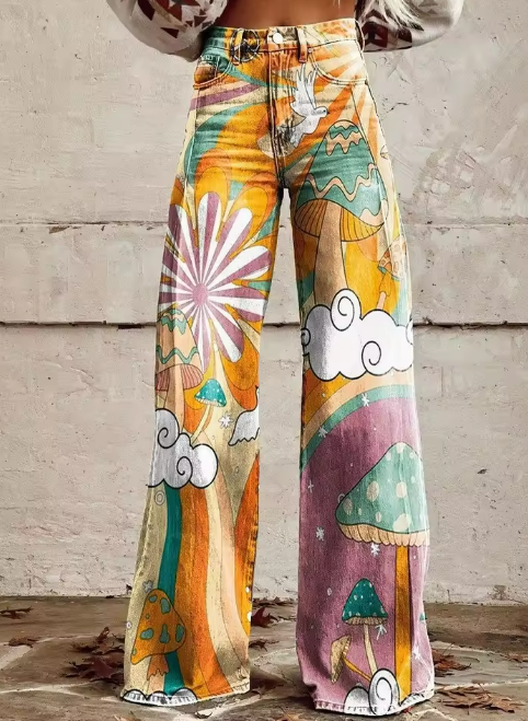 Daynesha | Weite Bein Hose mit Pilzmuster