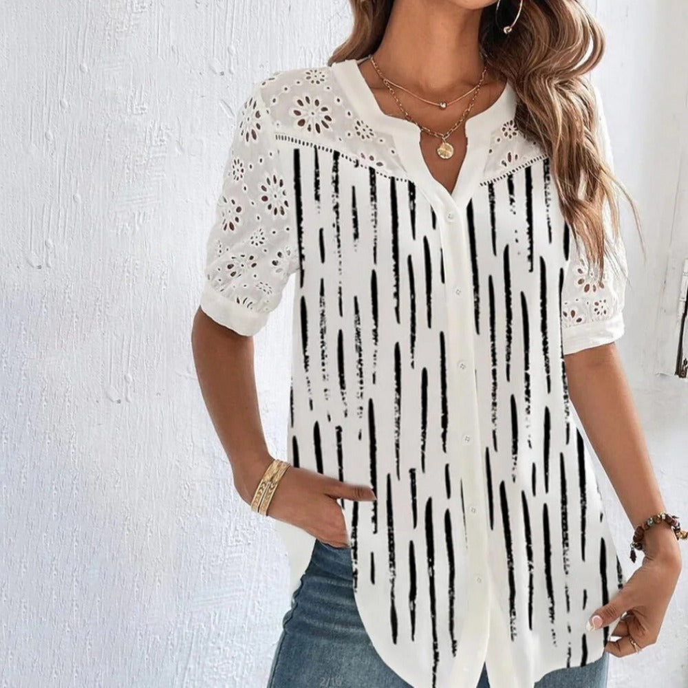 Weiße Bluse mit floraler Spitzenstickerei im Bohème-Stil für Damen - Verona