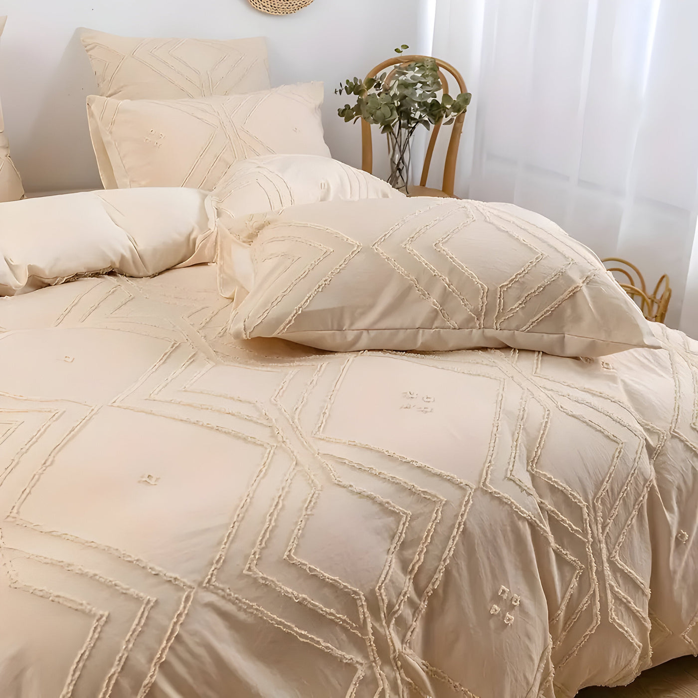 ZippWeave Bettwäsche-Set – Geometrisches Boho Tufted Duvet Bezug Set